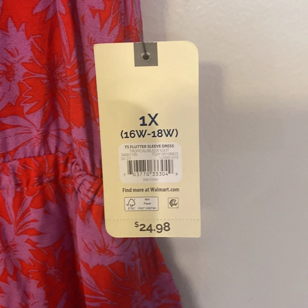 Terra & Sky Plus Red & Purple Floral Dress SZ 1X - Picture 3 of 5